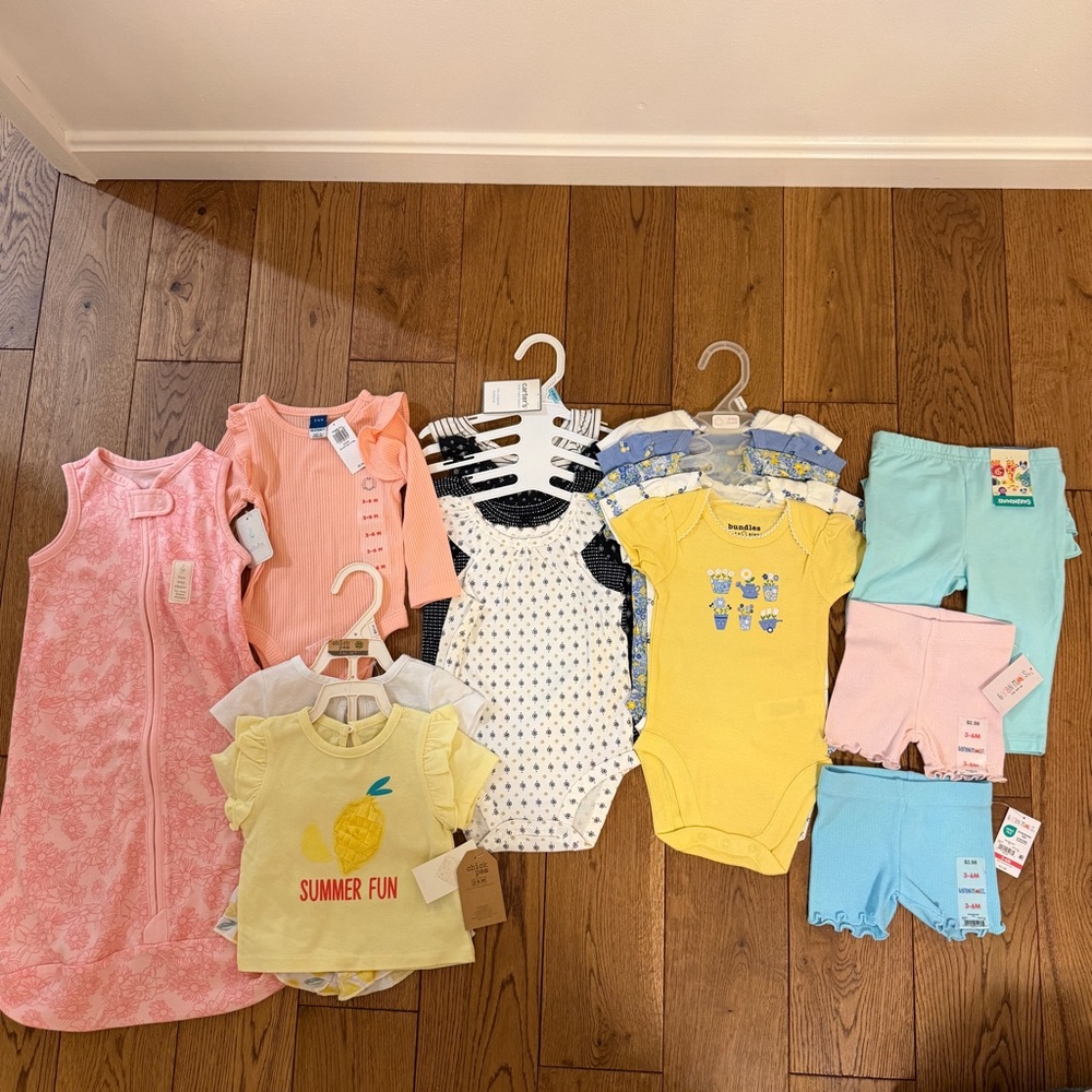 Baby Girls 3-6M Summer Clothing Bundle Lot Bodysuits, Shorts, Pant, Outfit NEW
